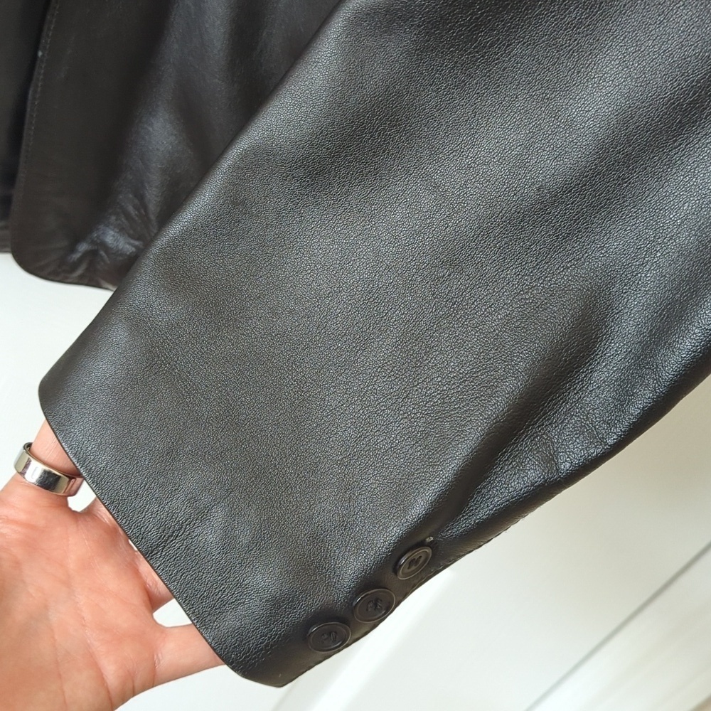 Lineage 90's Vintage Classic Genuine Leather Blazer Jacket Black 40 Large - Picture 12 of 16